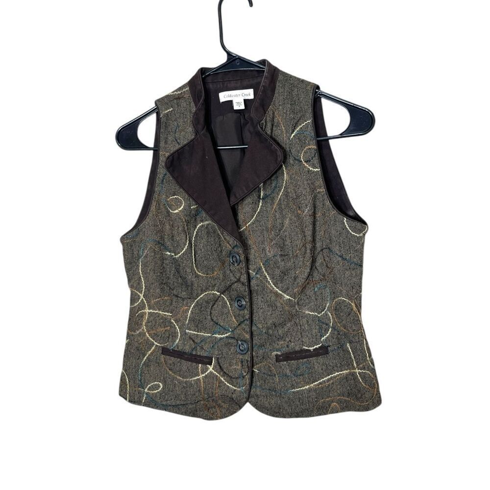 Vintage Coldwater Creek Brown Embroidered Vest Size 4